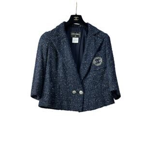 Chanel 2012 Navy Blue Tweed Jacket, Sz.38